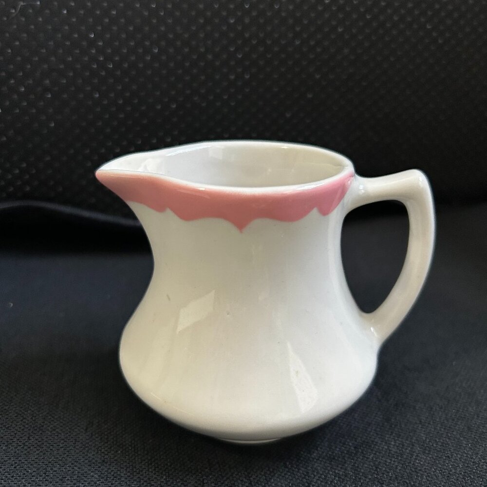 Vintage TEPCO USA China White Pink Glossy Drip Edge Glaze Ceramic Creamer 3.25"